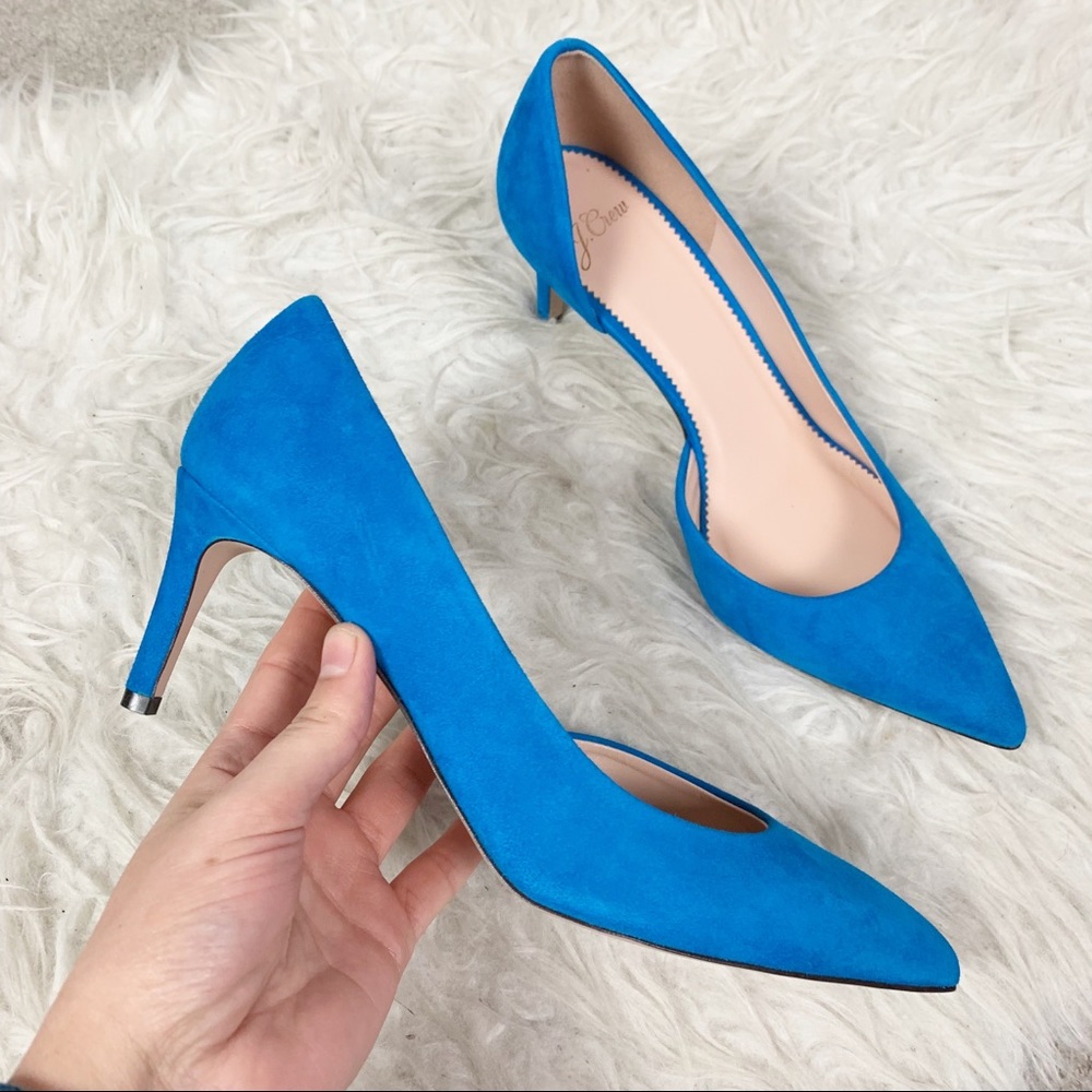 J.CREW Bright Blue Suede Colorful Pointed Toe Pumps Heels Colette US 8